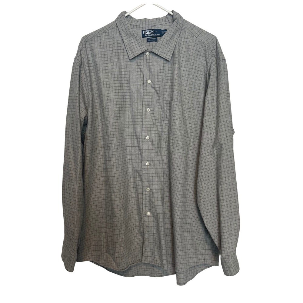 Polo Ralph Lauren Men XXL Bonnard 100% Cotton Button Down Shirt Grey Micro Check